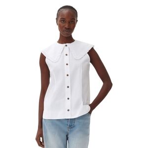 GANNI Cotton Poplin Sleeveless Frill Collar Shirt